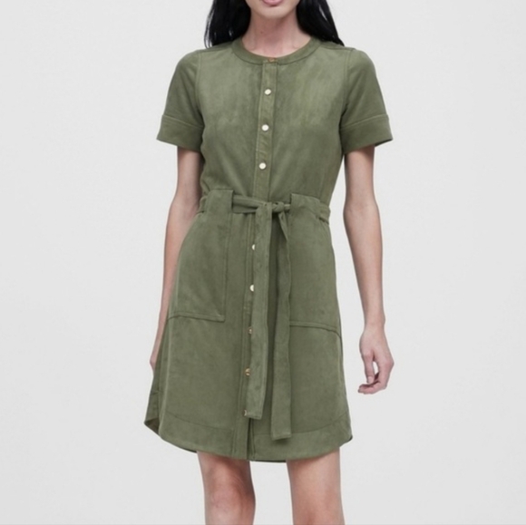 Banana Republic Dresses & Skirts - Banana Republic Sage Green Faux Suede Button Down Utility Shirtdress 6